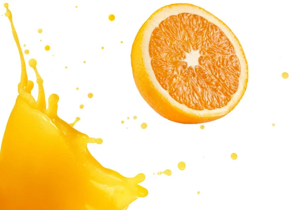 Апельсиновий Шматочок Падає Розбризкування Соку — стокове фото
