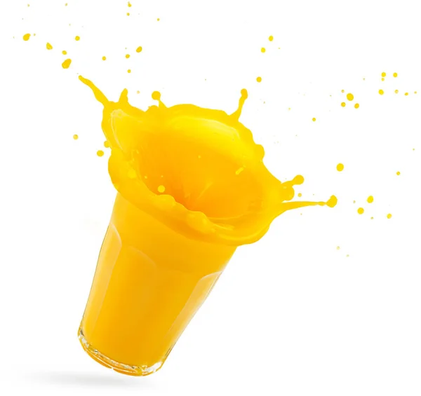 Orange Juice Glass Splashing Isolated White — Stock Photo, Image