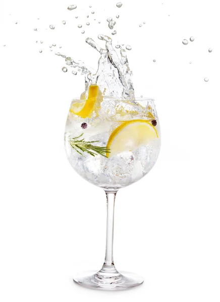 Gin Tonic Splashing Isolated White Background — Stock Photo, Image