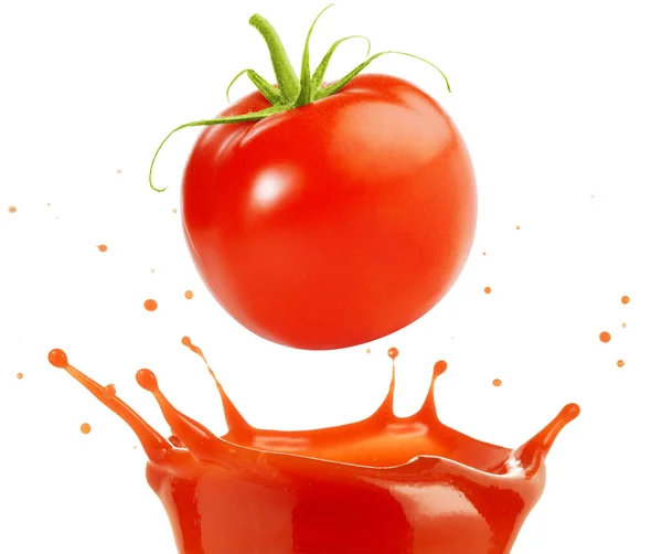 Tomaten Fallen Soße Spritzer Isoliert Auf Weiß — Stockfoto