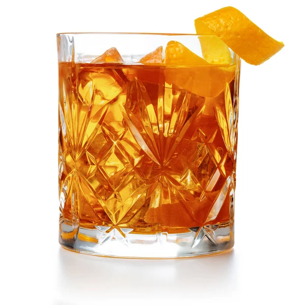 Old Fashioned Cocktail Garnished Orange Twist Peel Isolated — Stock Photo, Image