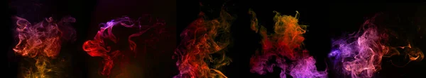 Tourbillons Multicolores Fumée Sur Fond Noir — Photo