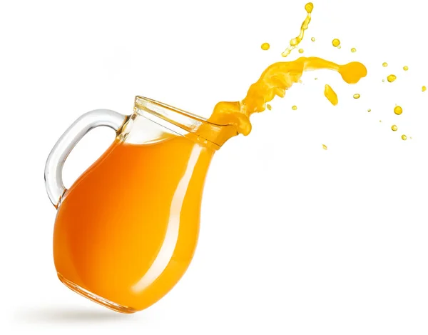 Flying Pitcher Spilling Orange Juice Isolated White — Stock Photo, Image