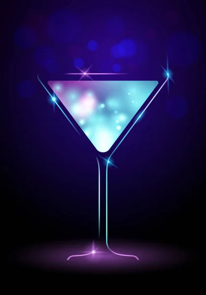Glänzende Flüssigkeit Martini Glas Isoliert Auf Violettblauem Hintergrund — Stockvektor