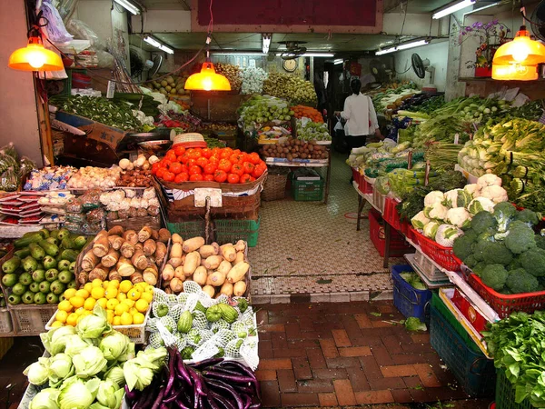 Mar 2012 Puesto Frutas Verduras Frescas Hong Kong Exposición Hay — Foto de Stock