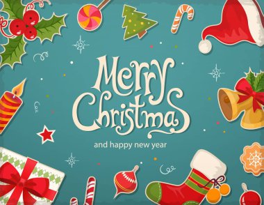 Noel kartı nesneleri ve metin ile