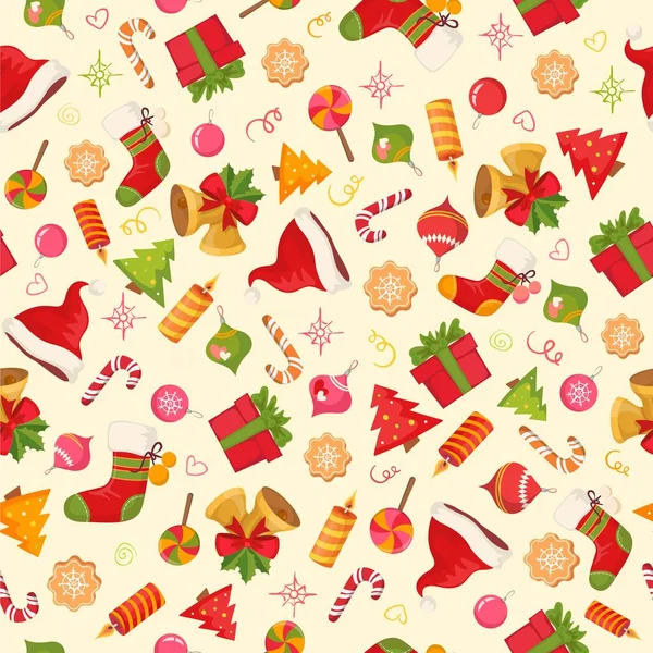 Noël et nouvelle année texture transparente avec des objets — Image vectorielle