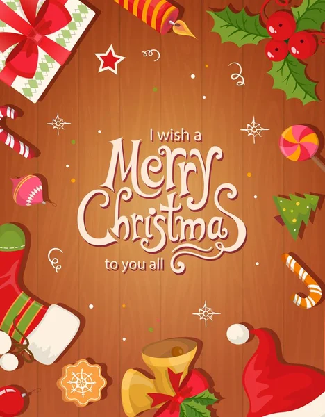 Tarjeta de Navidad con objetos y texto — Vector de stock