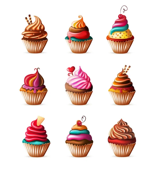 Set de pasteles realistas de cumpleaños — Vector de stock