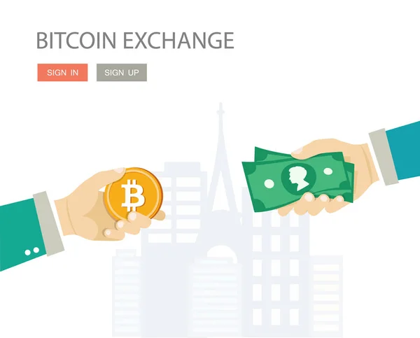 Bitcoin exchange квартира ілюстрації. Купувати і продавати угода — стокове фото