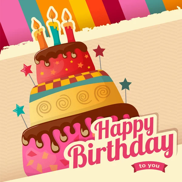 Tarjeta vectorial de pastel de cumpleaños con pastel — Vector de stock
