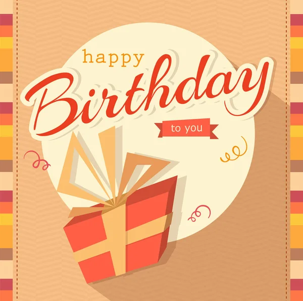 Tarjeta vectorial de pastel de cumpleaños con caja de regalo — Vector de stock