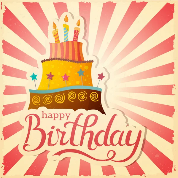Cartão vetorial bolo de aniversário com bolo —  Vetores de Stock