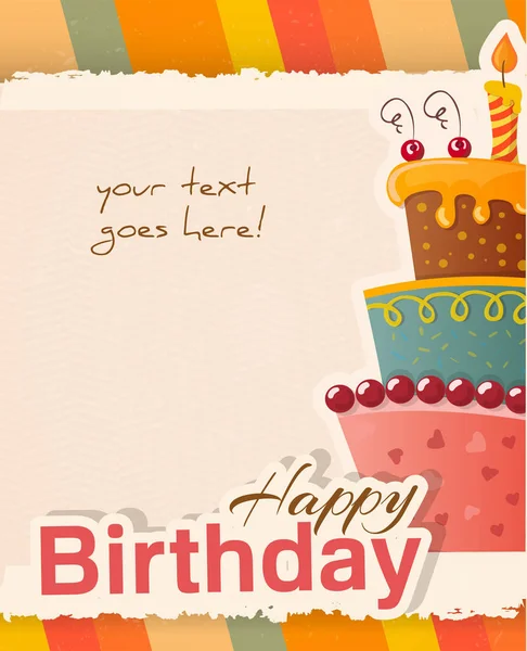 Tarjeta vectorial de pastel de cumpleaños con pastel — Vector de stock