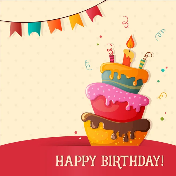 Tarjeta vectorial de pastel de cumpleaños con pastel — Vector de stock