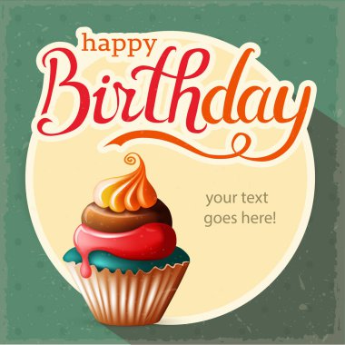 doğum günü kartı cupcake ve metin ile