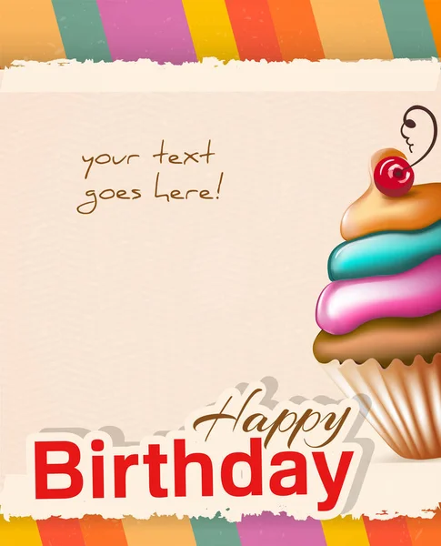 Tarjeta de cumpleaños con cupcake y texto — Vector de stock