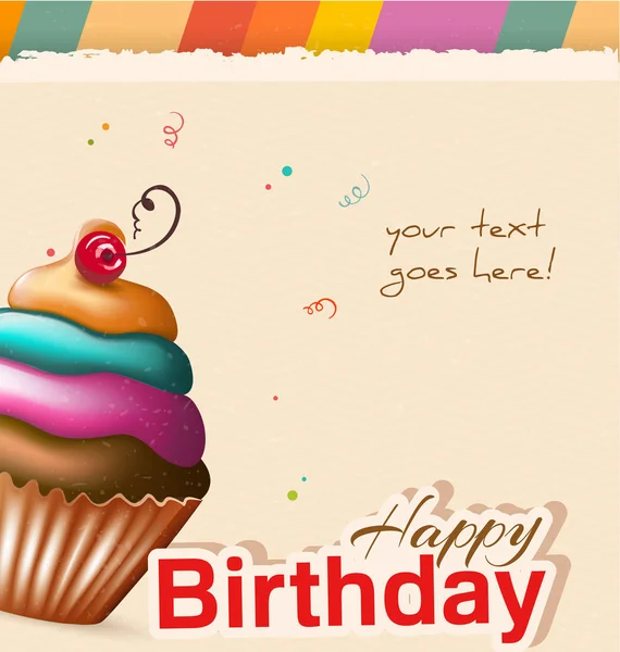 Tarjeta de cumpleaños con cupcake y texto — Vector de stock