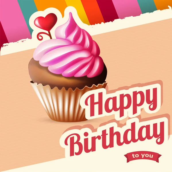 Tarjeta de cumpleaños con cupcake y texto — Archivo Imágenes Vectoriales
