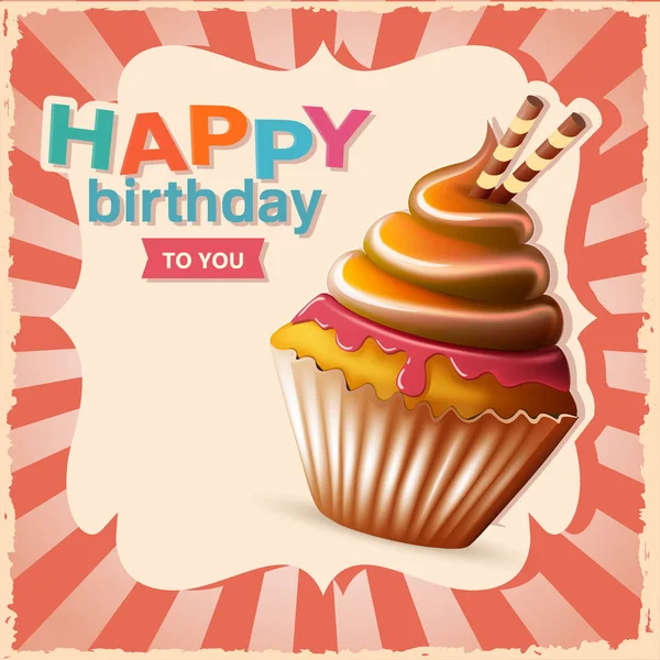 Carte d'anniversaire avec cupcake et texte — Image vectorielle