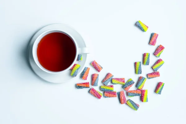 Herbaty Kolorowymi Słodyczami — Zdjęcie stockowe