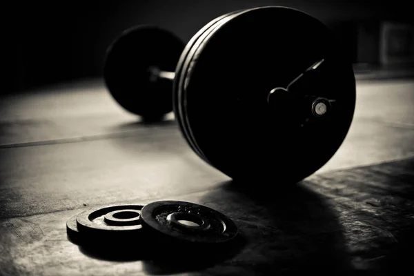 Spor salonunda halter ve diskler.
