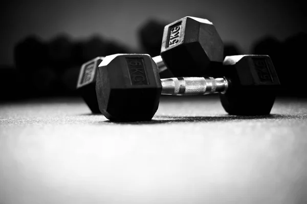 CrossFit spor salonunda dambıllar yerde.