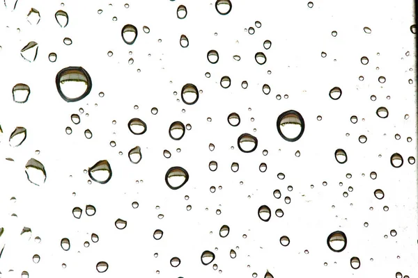 Druppels Regen Glas Macro Verschillende Vormen Achtergrond — Stockfoto