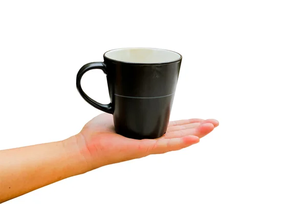 Hand mit Tasse Cofee isoliert auf weißem Hintergrund. — Stockfoto