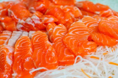 odak yakın kadar desen üzerinde dilim somon, somon balığı seçili