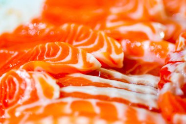 odak yakın kadar desen üzerinde dilim somon, somon balığı seçili