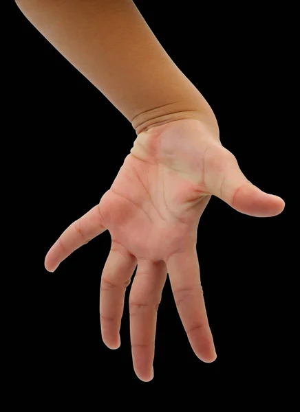 Hand of young girl with five finger isolated on black background — Stock Photo, Image