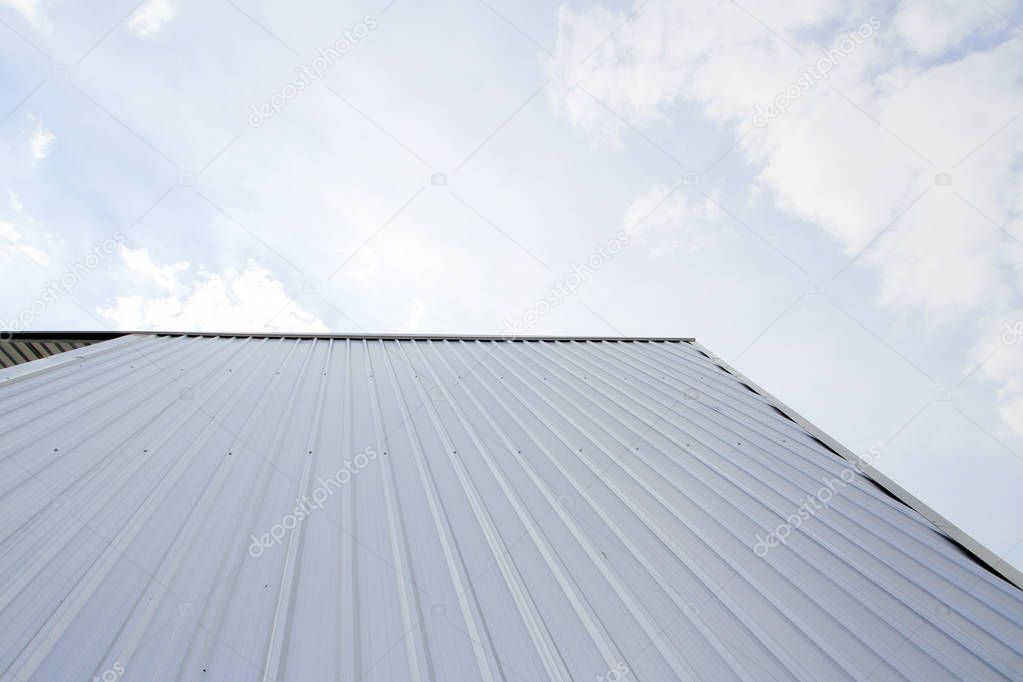 roof Metal Sheet blue sky background.