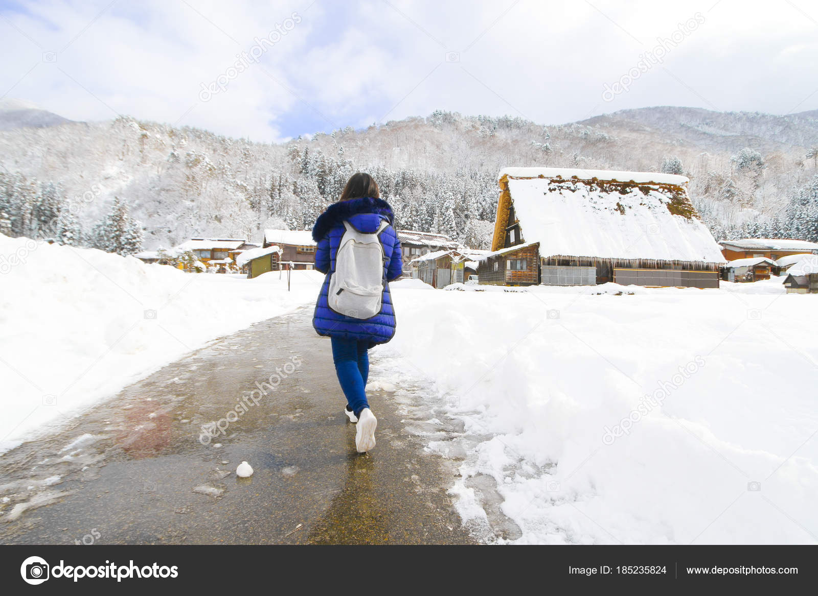 girl walking in snow