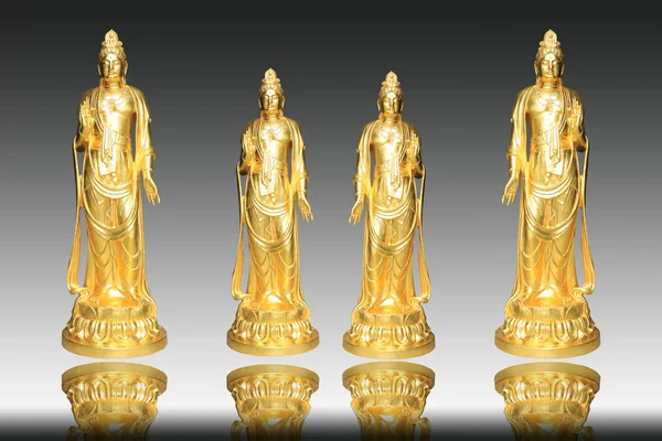 Goud Guanyin standbeeld geïsoleerd op witte achtergrond. Dit had clippi — Stockfoto