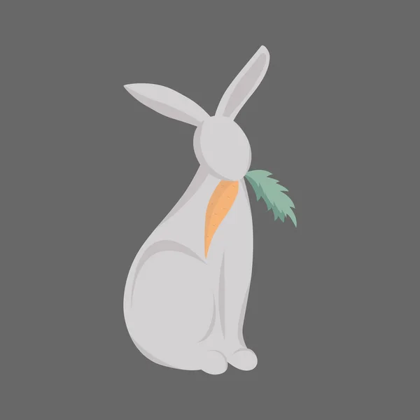 Серый Кролик Морковкой Рту — стоковый вектор