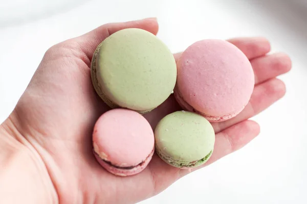 Elinde dört macaroons