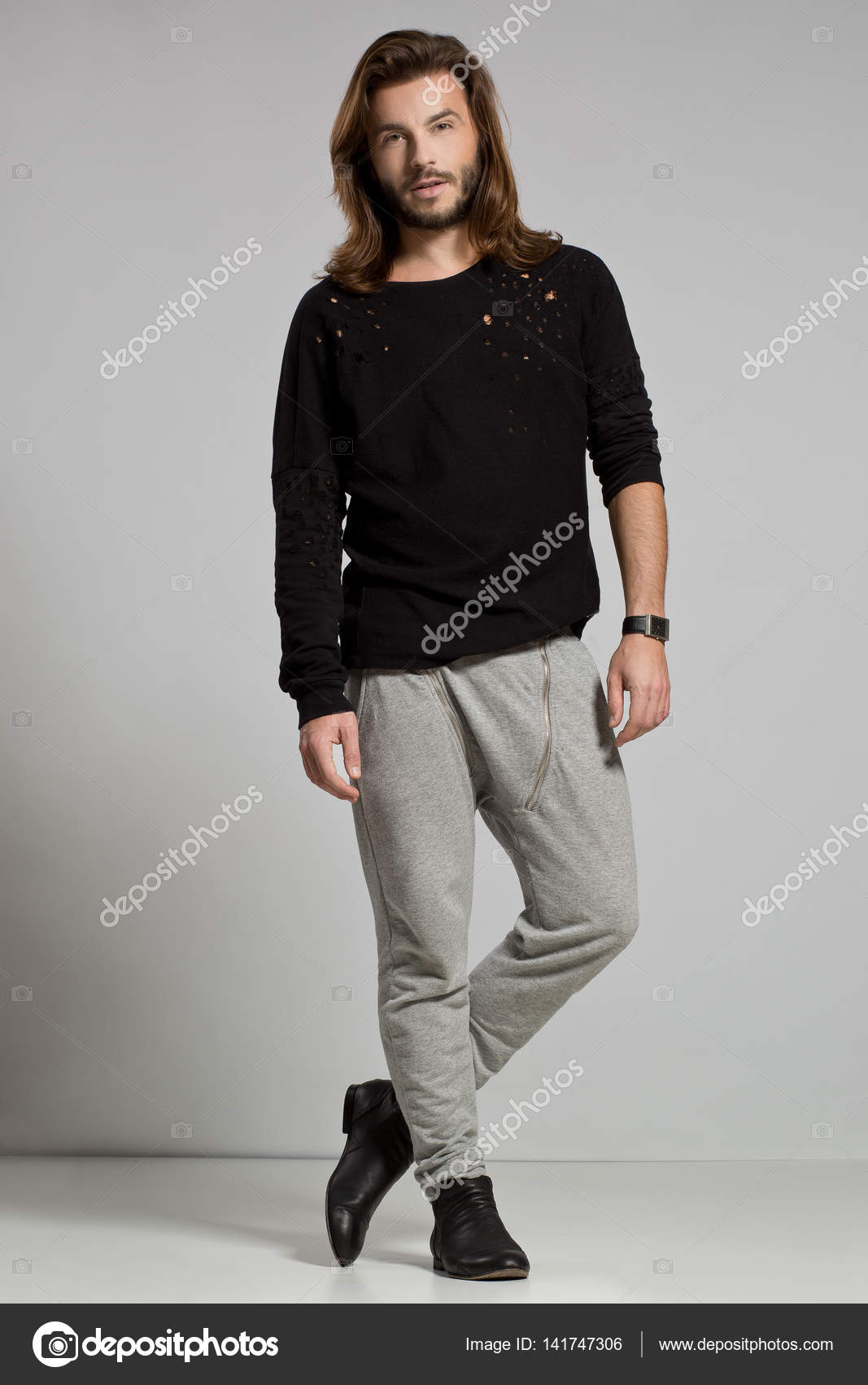 Fashionable Male Model Posing On Gray Stock Photo 177262610 | Shutterstock