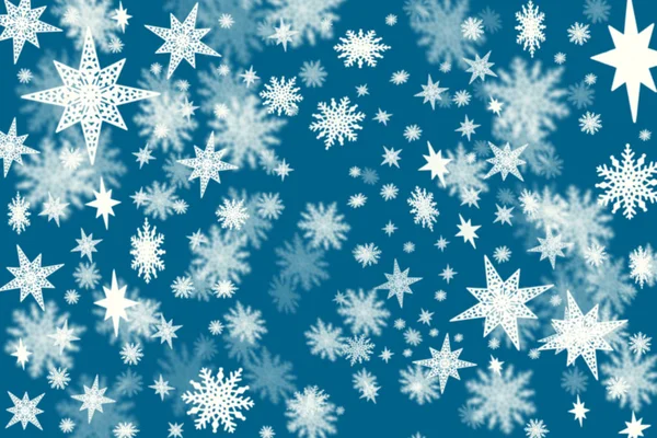 Christmas dark blue background with a lots of snow flakes and st — Stock Photo, Image