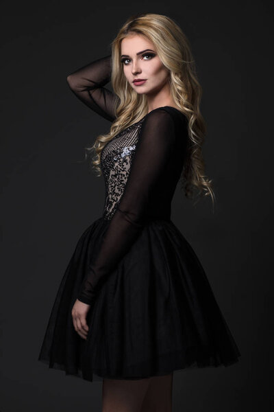 Beautiful women in black dress.