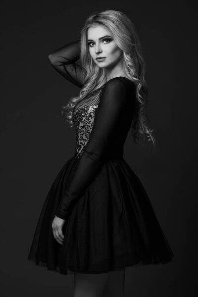 Blonde women in black and white.