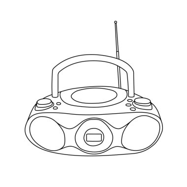Beyaz arkaplanda izole edilmiş CD kaydedicinin vektör el çizimleri simgesi. Retro vintage 2000 'lerin CD oynatıcısı. 