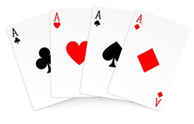Dört iskambil poker kazanan eli Aslar