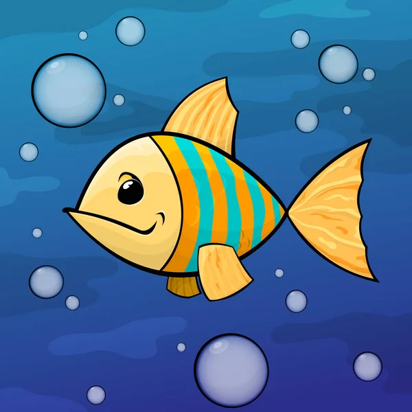 Żółty niebieski paski ryby, pływające na głębokości w morzu — Wektor stockowy