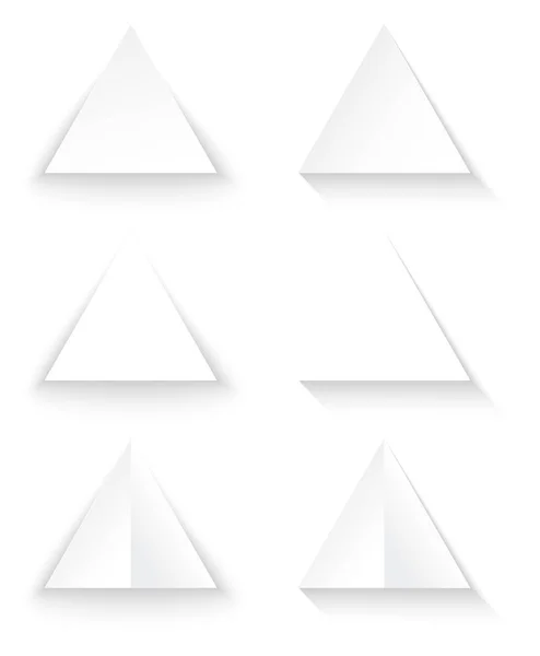 Set med sex trianglar på en vit bakgrund med skuggor — Stock vektor