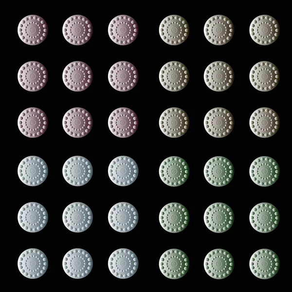 Vzory z kruhů podobné cookies na černém pozadí — Stock fotografie
