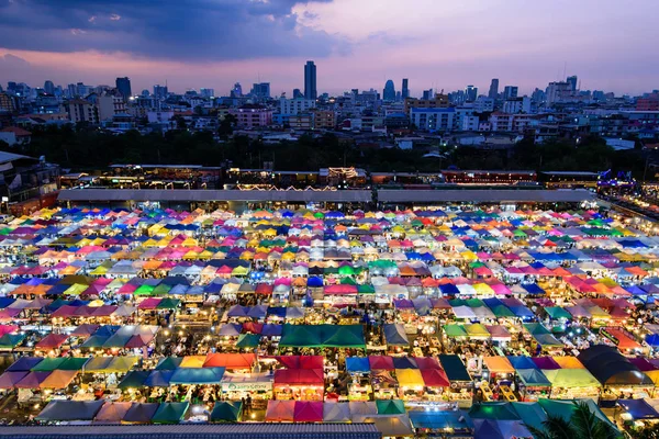 Colorful of canvas tent at The Train Night Market Ratchada