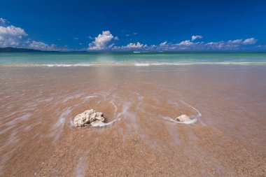 dalgalar deniz hattı üzerinde kum plaj kirpik.