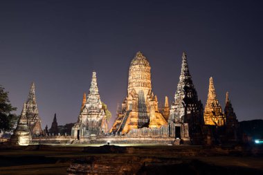 WAT Chaiwatthanaram Tay alacakaranlıkta, Ayutthaya Historical Park,