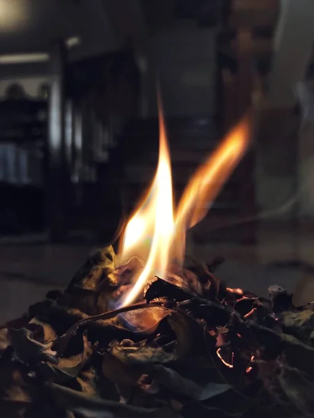 Feu Dans Cheminée Feu Camp Dans Nuit — Photo